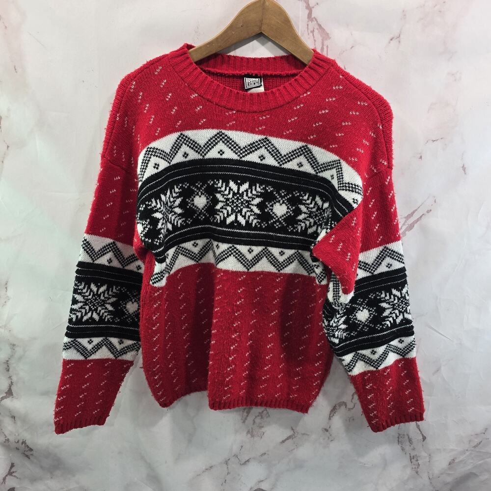 Vintage Sweater Womens Small Holiday Christmas Fair Isle Nordic Snowflake 90s